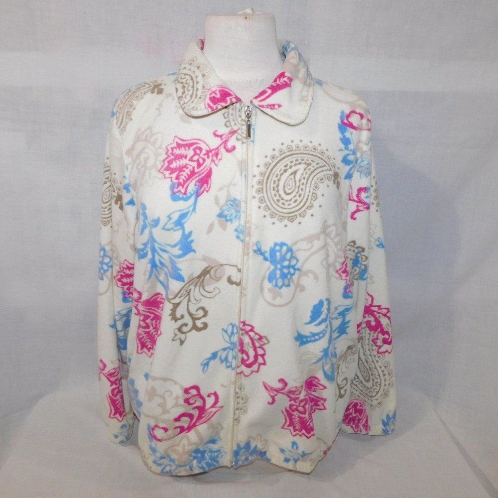 White Stag Paisley Floral Fleece Full Zip Jacket Cream Brown Pink Blue Womens L